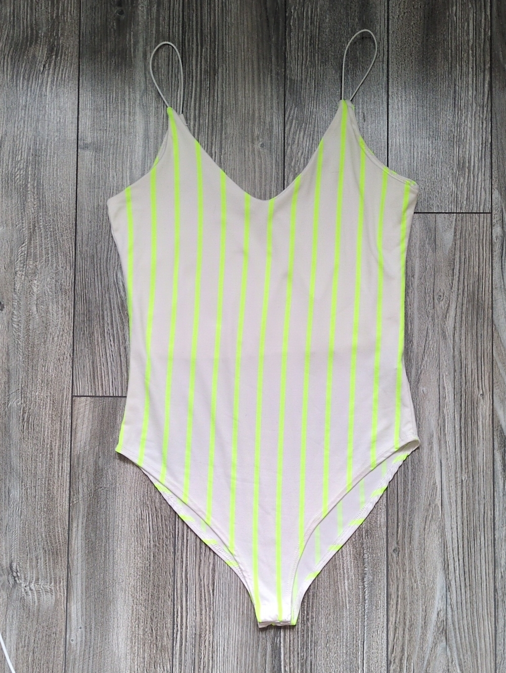 5/$25 Gaze Neon Yellow & White Stripe Bodysuit Small